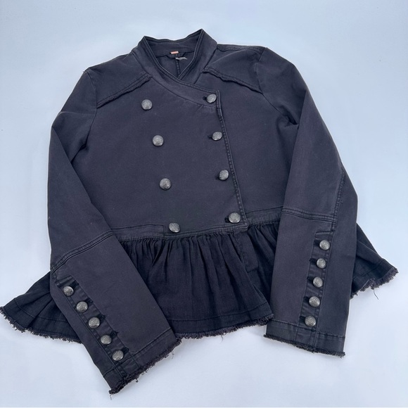 Free People Black Military Style Jacket Size Large - Picture 2 of 4